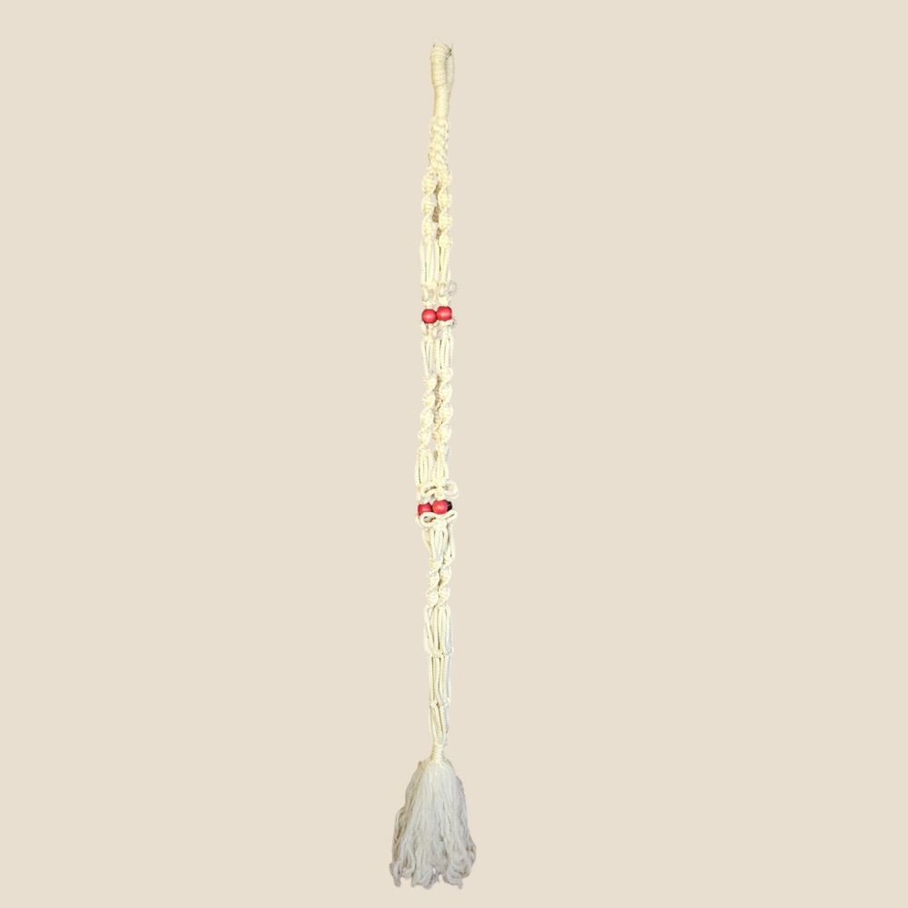 Unbranded Macrame Plant Hanger Cream Wood Bead Accent Boho Home Decor Long
